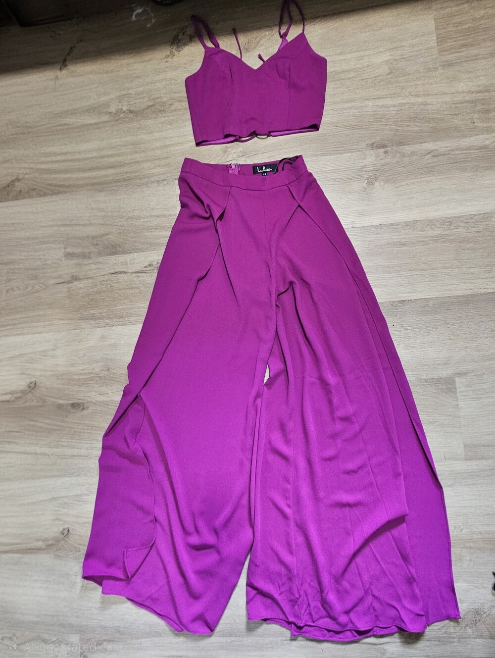 Lulus Magenta-Purple High-Slit Wide Leg Pants Crop Top Two-Piece Set Sz XS